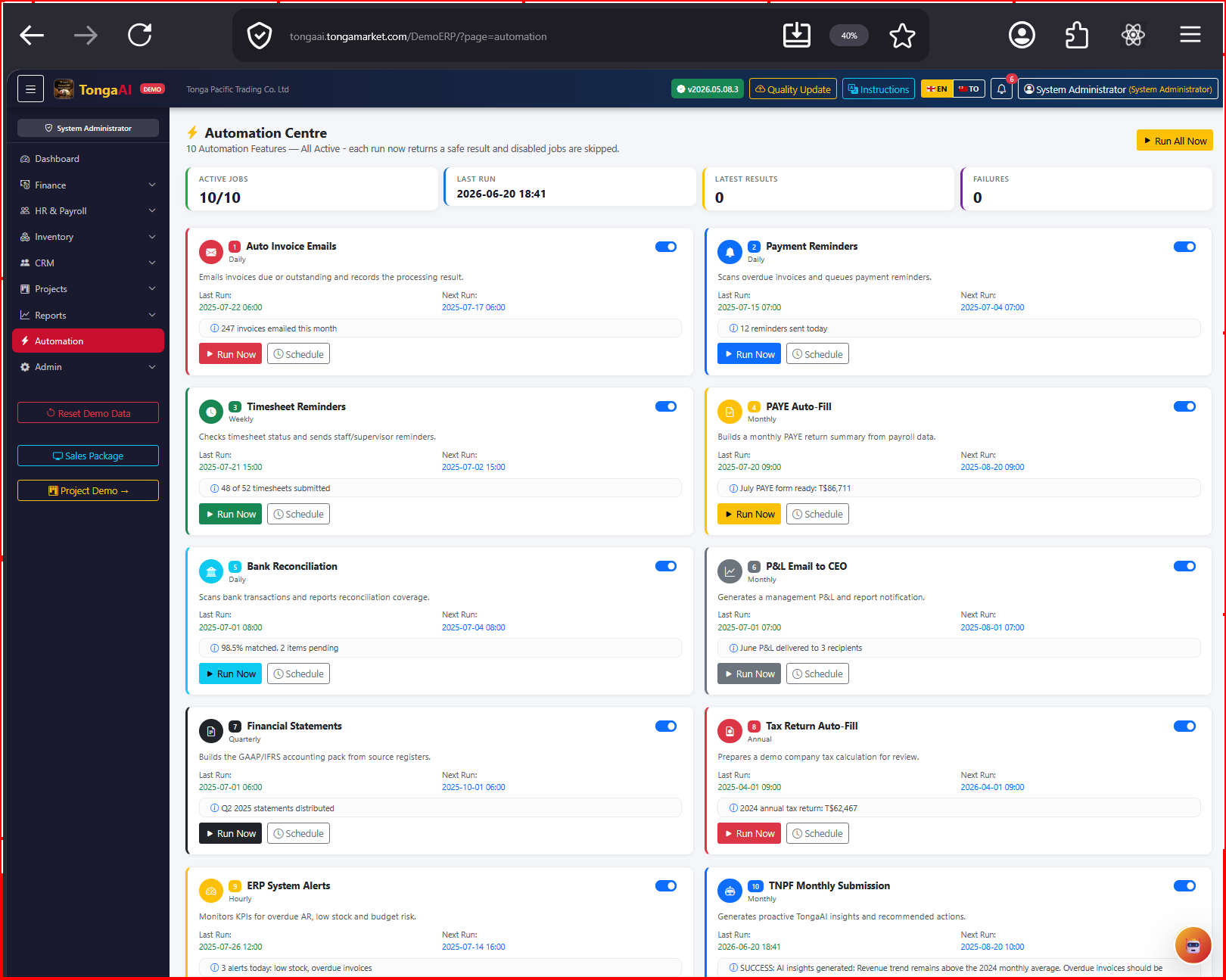 Screenshot illustrating Enterprise integration and reporting