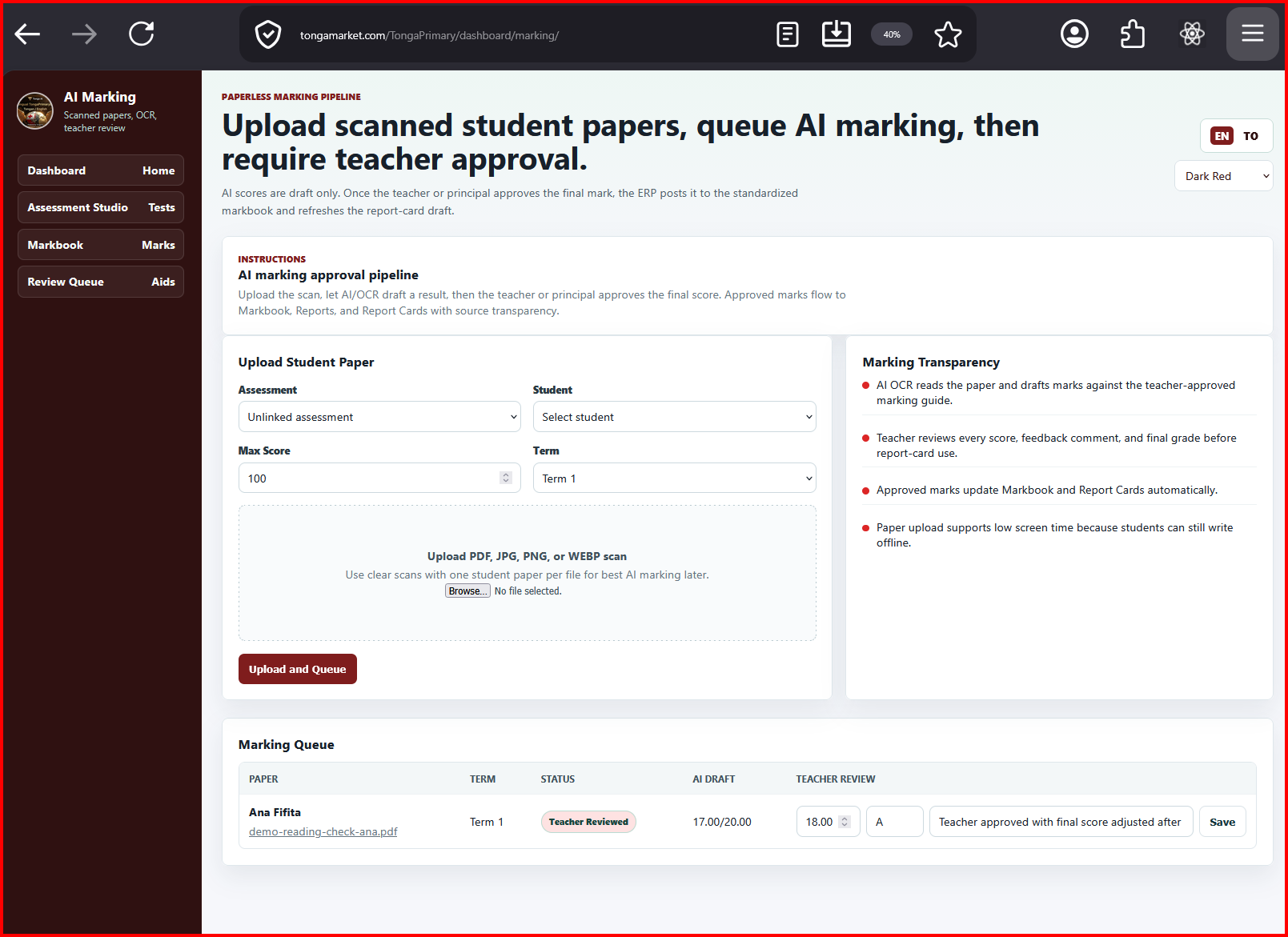 Screenshot illustrating Education ERP workflows